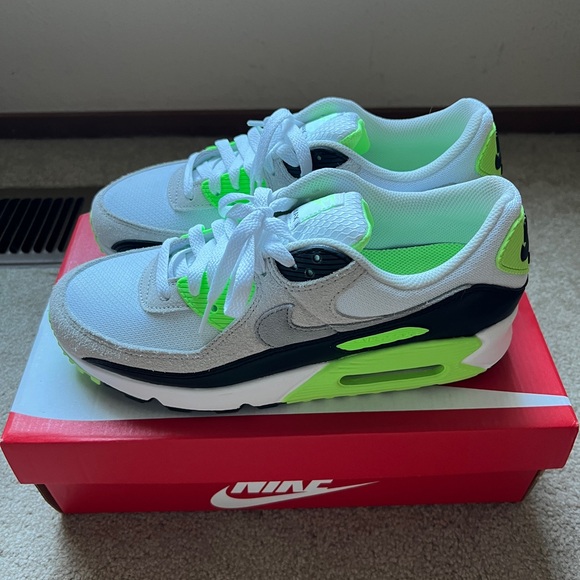 Nike Air Max 90 Sneakers - White, Gray, Neon Green - Picture 6 of 7